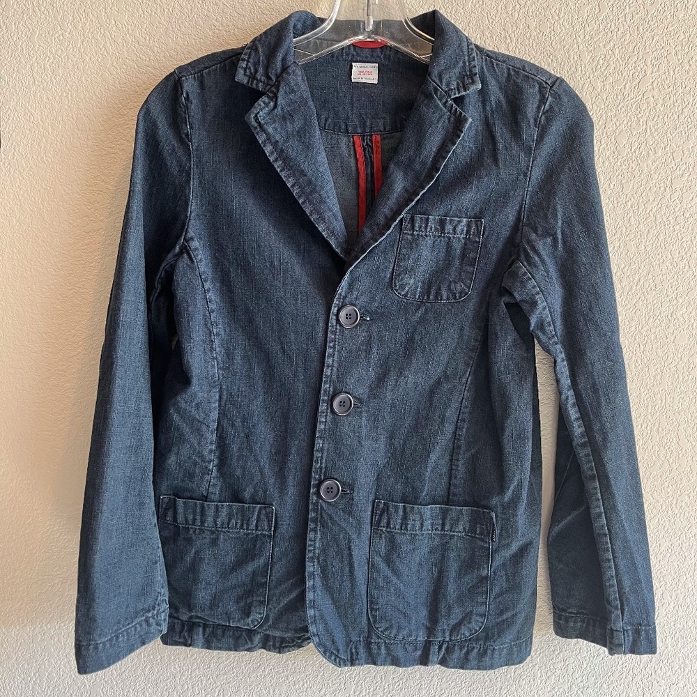 NEW Polarn O. Pyret Girl's Blue Denim Blazer Jean Jacket 10-12 Euro 146/152